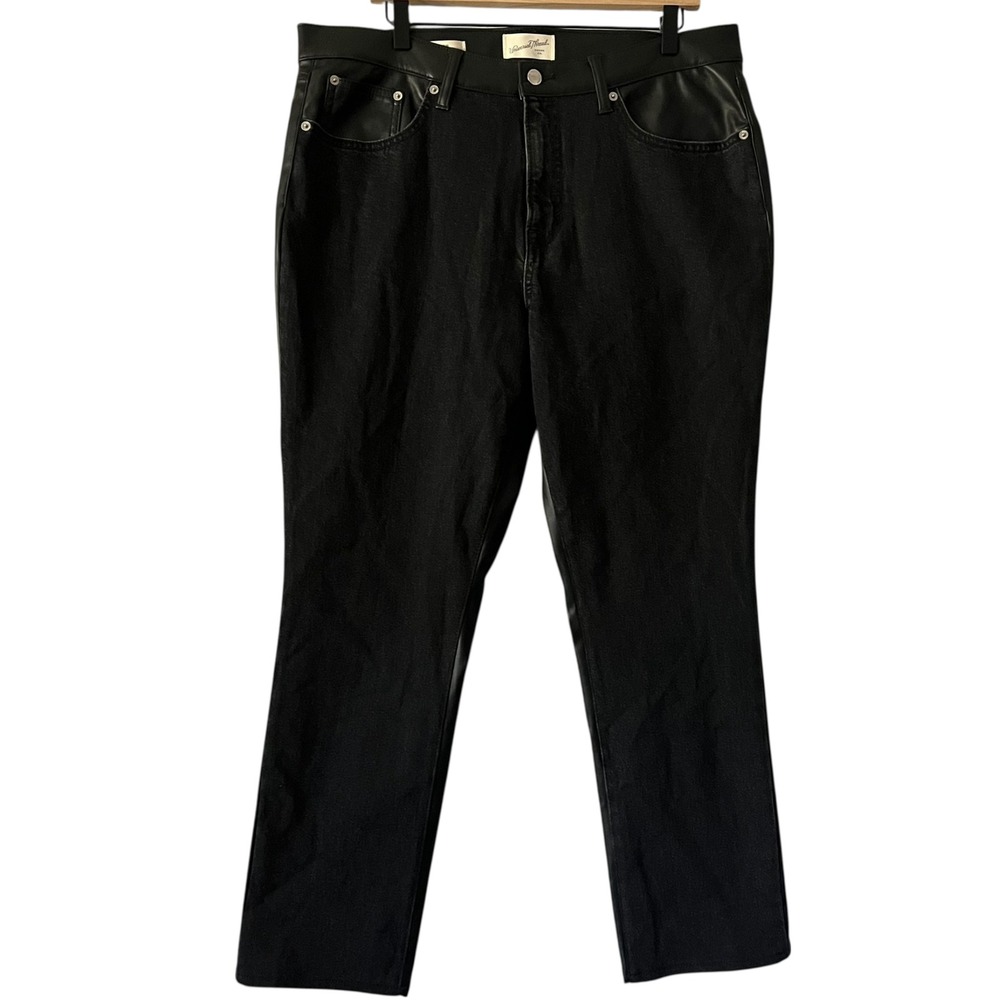 Universal Thread Women 16 Black Denim Pants Faux Leather Waistband Mid Rise Slim